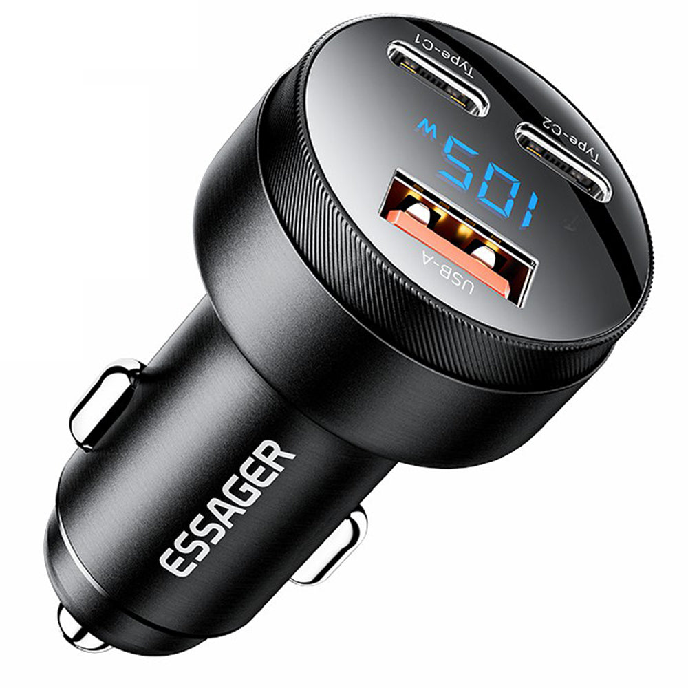 ESSAGER Aluminum Alloy 105W Phone Charger USB+Dual Type-C Car Charger ESSAGER Aluminum Alloy 105W Phone Charger USB+Dual Type-C Car Charger